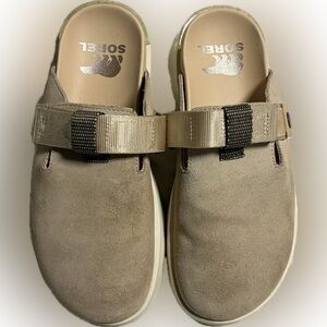 SOREL | Suede Strap Clog Mules | Size 7 | Taupe Neutral | Cozy Minimal